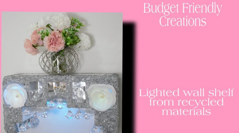 DIY Glam Floating Shelf With Push Lights And Crystals