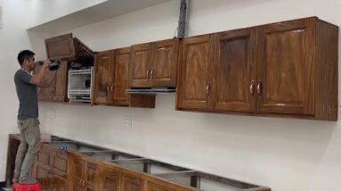 Amazing Woodworking Skills Carpenters Art - Build And Install A Large Wall Mounted Kitchen Cabinet
