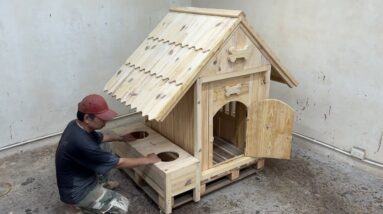 How To Build A Big Wooden House For Your Pet Dog. Very Happy Dogs - Woodworking Skills